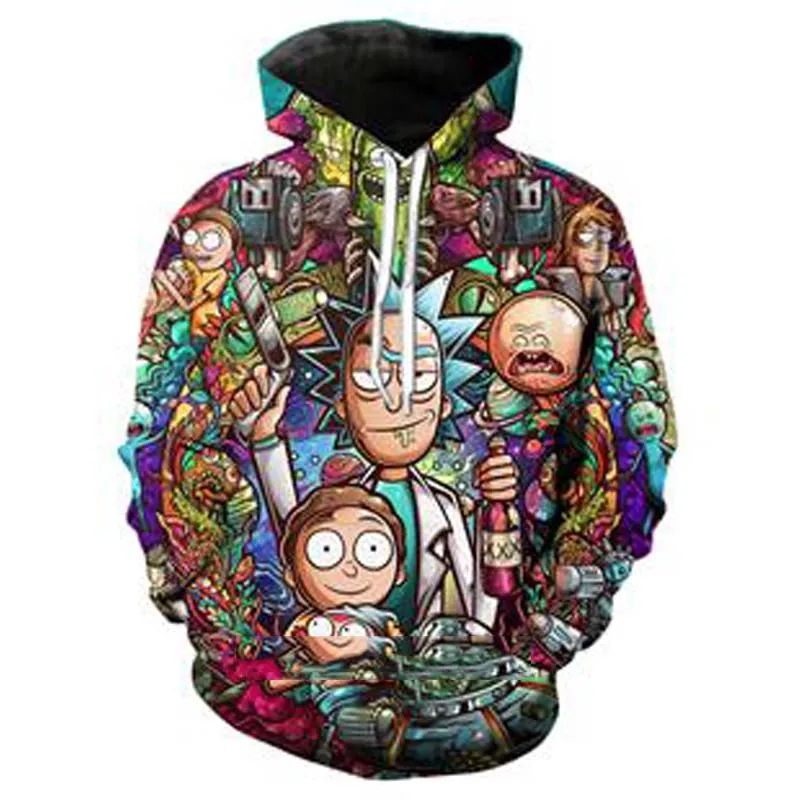 3D Rick and Moti черная толстовка с капюшоном кепкой 2018 Зимняя Мужская модная