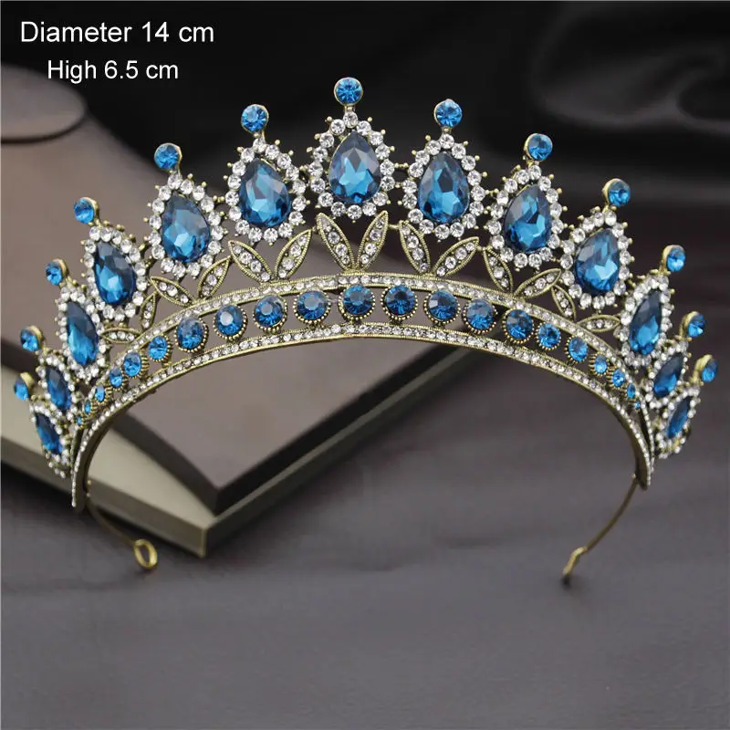 Gold Blue Модные Королевский queen свадебная тиара коронки для принцессы диадема невесты корона Пром Украшения для волос Свадебные украшения для волос - Окраска металла: Gold Blue