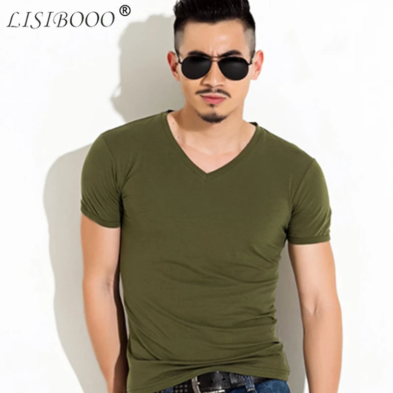 Мужская Трикотажная футболка LISIBOOO Повседневная с коротким рукавом и v образным