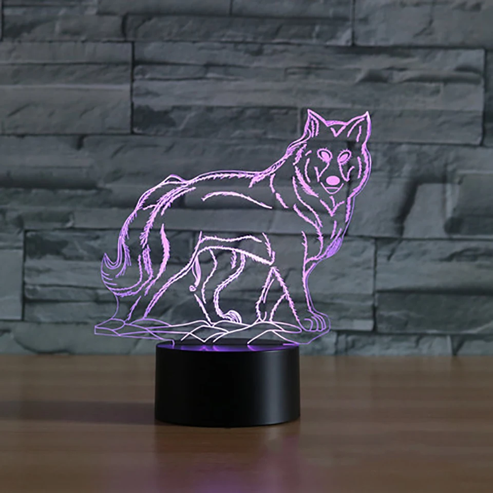 Волк Форма 3D ночник настольная лампа 3D для сна детская Спальня атмосферу USB 7 Красочные животных светильник Декор подарки