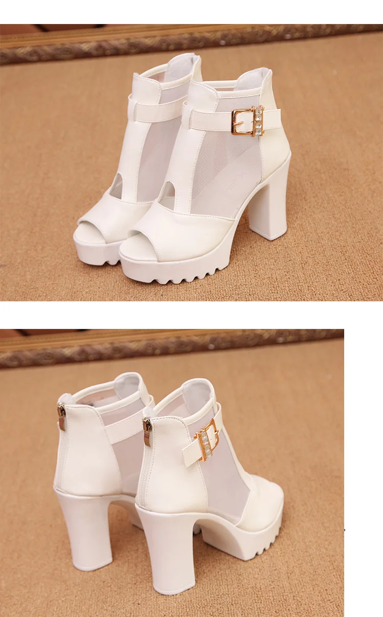 HOKSVZY2019 women's Shoes Fish Mouth Sandals women's high-heeled Mesh Thick With Summer Hollow Mesh Cold Boots SGLL-308