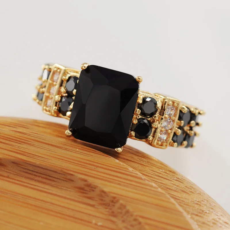 MxGxFam черные CZ кольца для женщин крутые ювелирные изделия 18 k желтое золото-цвет AAA+ циркон