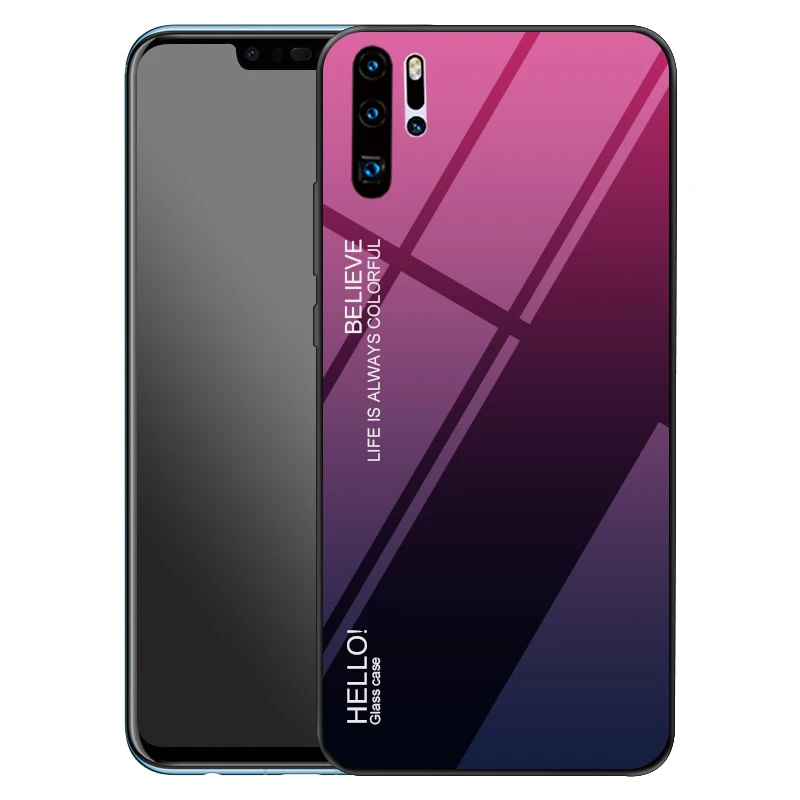 Градиентный телефонный чехол для huawei P Smart плюс Y7 Y6 Prime P30 P20 Lite Стекло крышка чехол для Honor 20 Pro10i 20i 8C 8X 7A 7C - Цвет: Rose