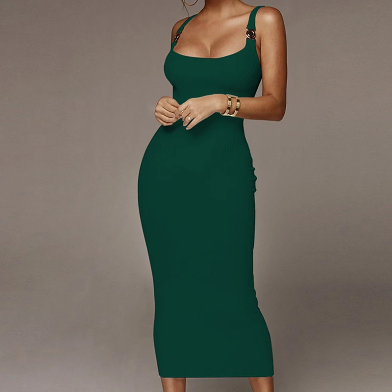 Весеннее Новое модное женское платье на тонких бретельках бодикон платье миди сексуальное платье без рукавов Длинное Элегантное Вечерние Клубное платье M0528