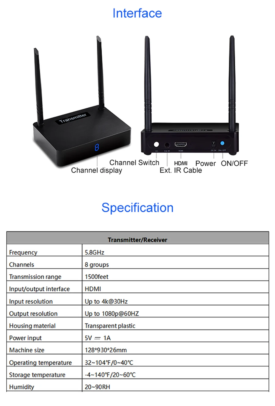 Measy HD595 5,8 ГГц 450 м/1500 футов HDMI беспроводной AV видео аудио передатчик Отправитель приемник адаптер для ПК ТВ коробка dvd-проектор