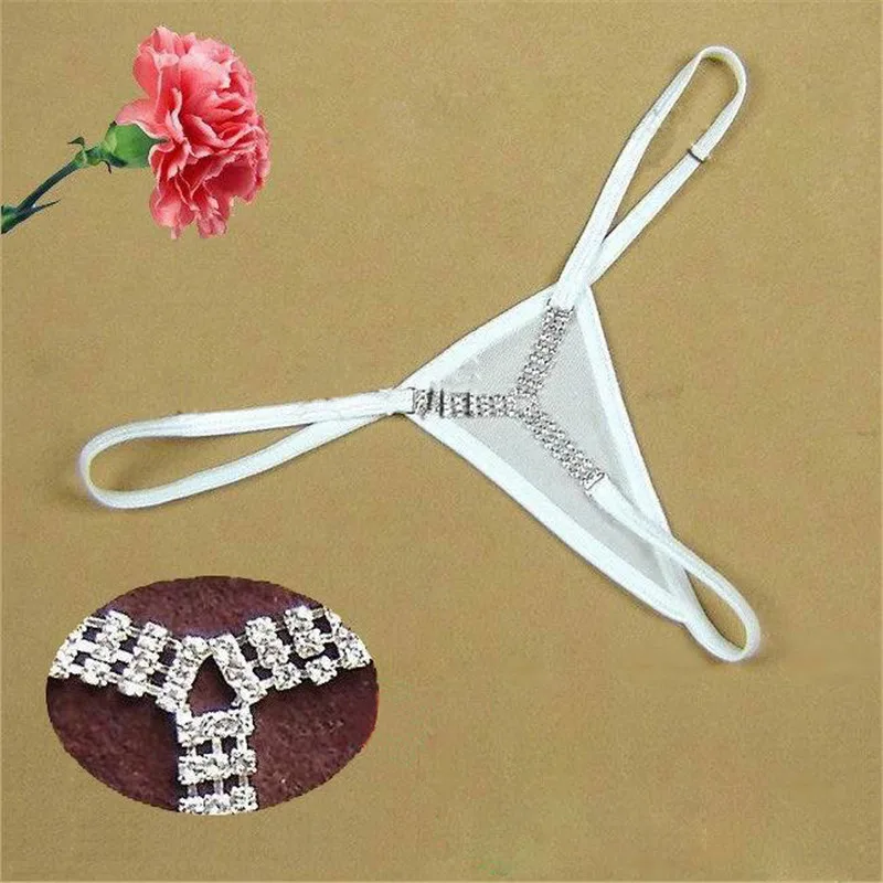 white mesh Женское сексуальное g-стринги Y String Экстремальный горячий сексуальный горный хрусталь стринги V-Strings T Back Трусики бикини-танга Эротическое белье Нижнее белье - Цвет: white mesh