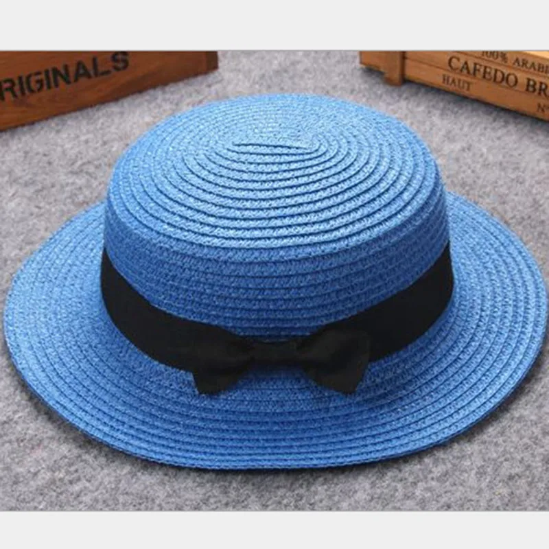 child Girl boy adult male female summer hat British retro bow princess curling straw dome flat roof beach sunscreen 2mz53 | Детская