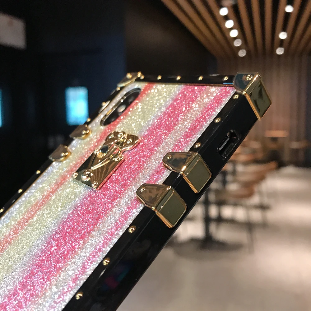 Модный Роскошный 3D квадратный Радужный мягкий пластиковый чехол с блестками