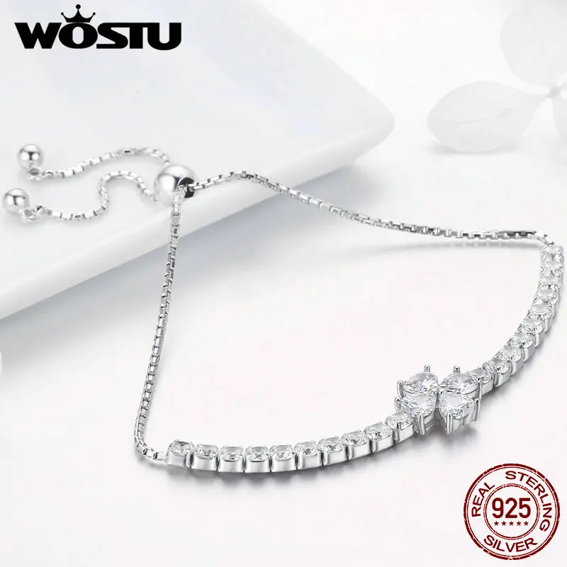 Женский браслет из стерлингового серебра 925 пробы WOSTU с цепочкой циркония и