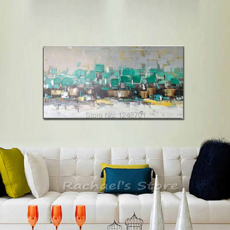 100% ручная роспись Новые Большие абстрактные картины маслом на холсте бирюзовые