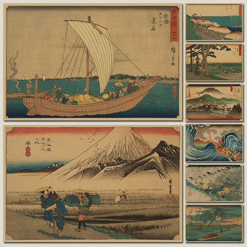 Японский ретро постер Ukiyoe из крафт бумаги домашний декор для бара настенный