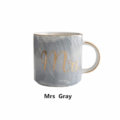 Mrs Gray Мраморные керамические кофейные кружки, чайная чашка, молоко, сок, лимон, кружка, позолота, кружки мистер и миссис, пара, подарок для влюбленных, Утренний завтрак, креативная чашка - Цвет: Mrs Gray