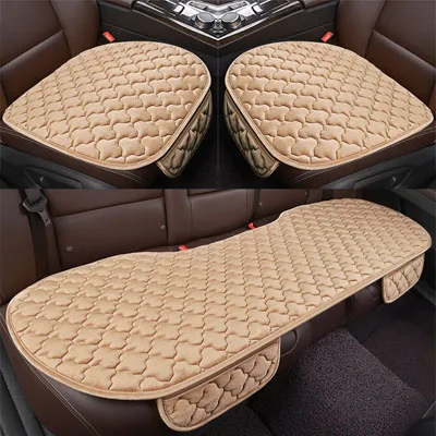 beige 3 piece Чехол для автомобильного сиденья универсальный Передний Задний теплый бархат Cutton Подушка Нескользящая моющаяся плюшевая протектор сиденья автомобилей - Название цвета: beige 3 piece