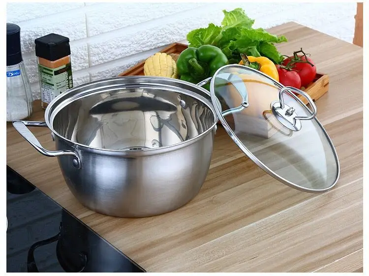 Кастрюля из нержавеющей стали 1.5L-4L с двойным дном, кастрюля для супа, немагнитная кухонная посуда, универсальная сковорода с антипригарным покрытием