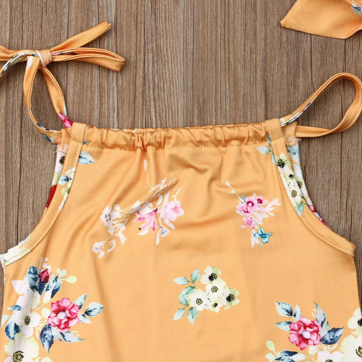 Комбинезон для малышей-девочек с цветочными лямками, без рукавов, на завязке + ободок с бантом для летнего наряда