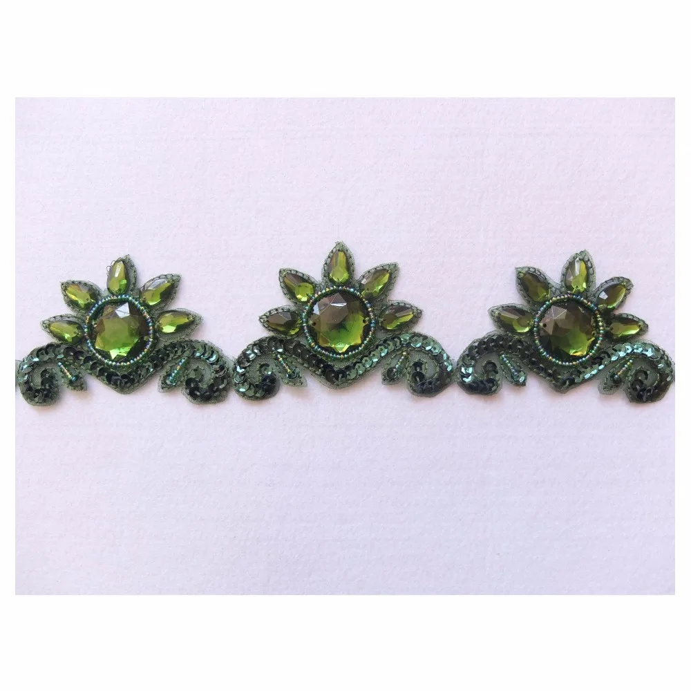 100% ручная работа оливково-зеленая расшитая бисером ленточная отделка из блесток