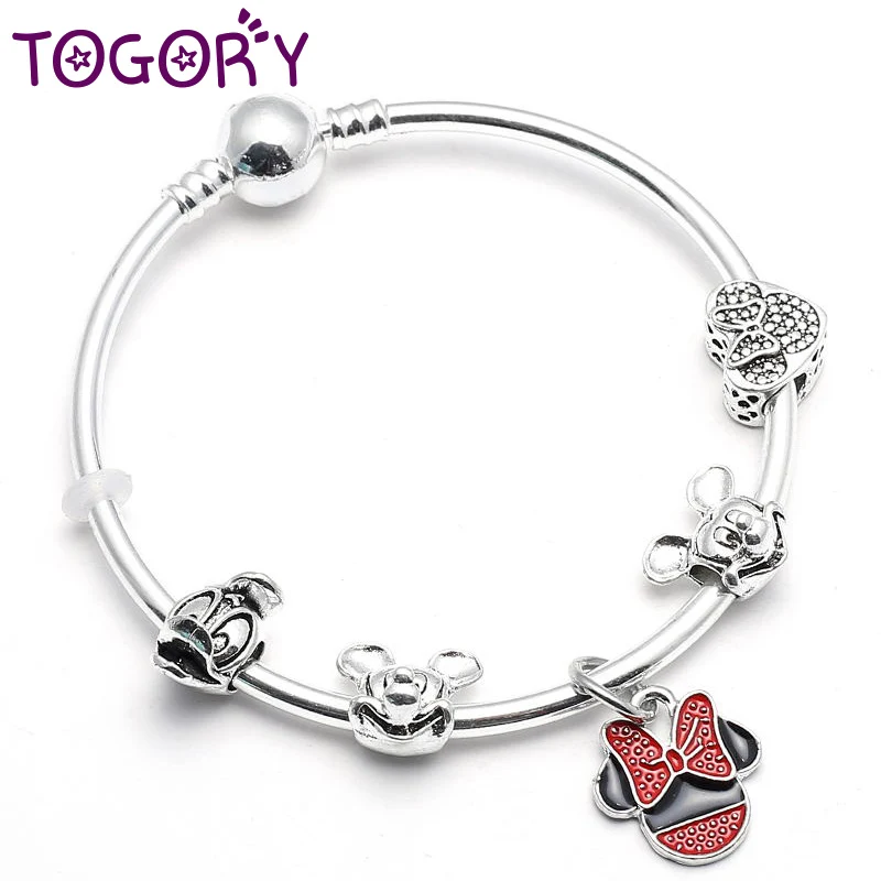 Type 1 TOGORY простой Микки и подвеска с Минни талисманы браслет и браслеты для женщин с брендом браслет для детей подарок - Окраска металла: Type 1