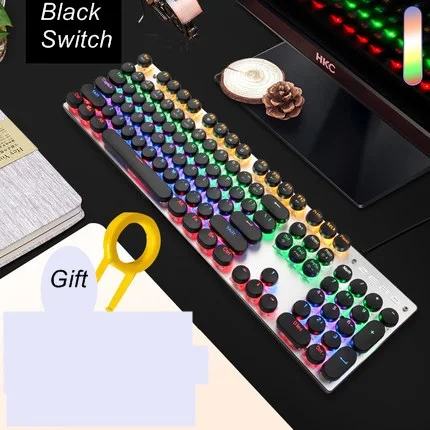 Black Round Keycap ZERO Проводная Механическая игровая клавиатура с подсветкой, анти-привидение, 87/104 красный, черный, синий переключатель для ПК, ноутбука, бесплатные Русские наклейки - Цвет: Black Round Keycap