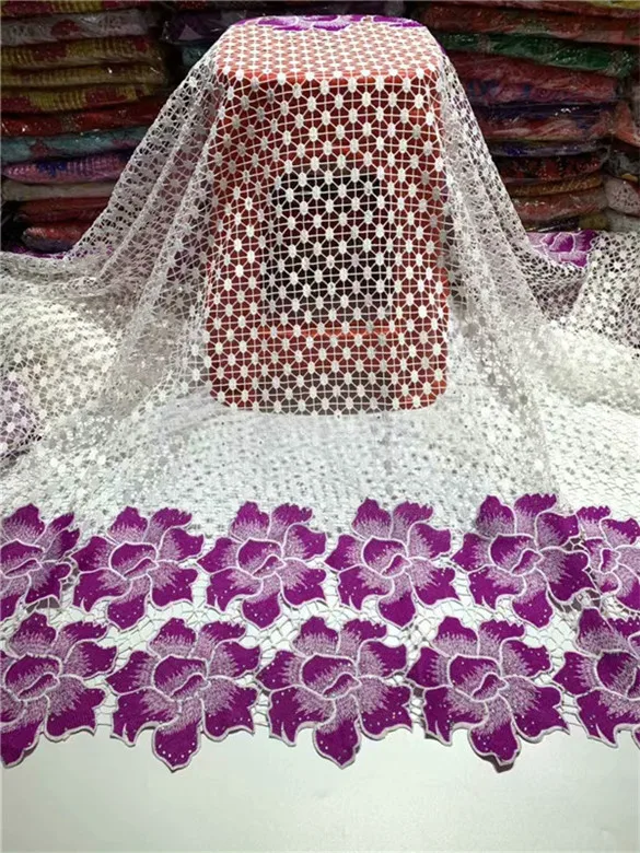 Новый дизайн африканская кружевная гипюровая ткань высокого качества белый