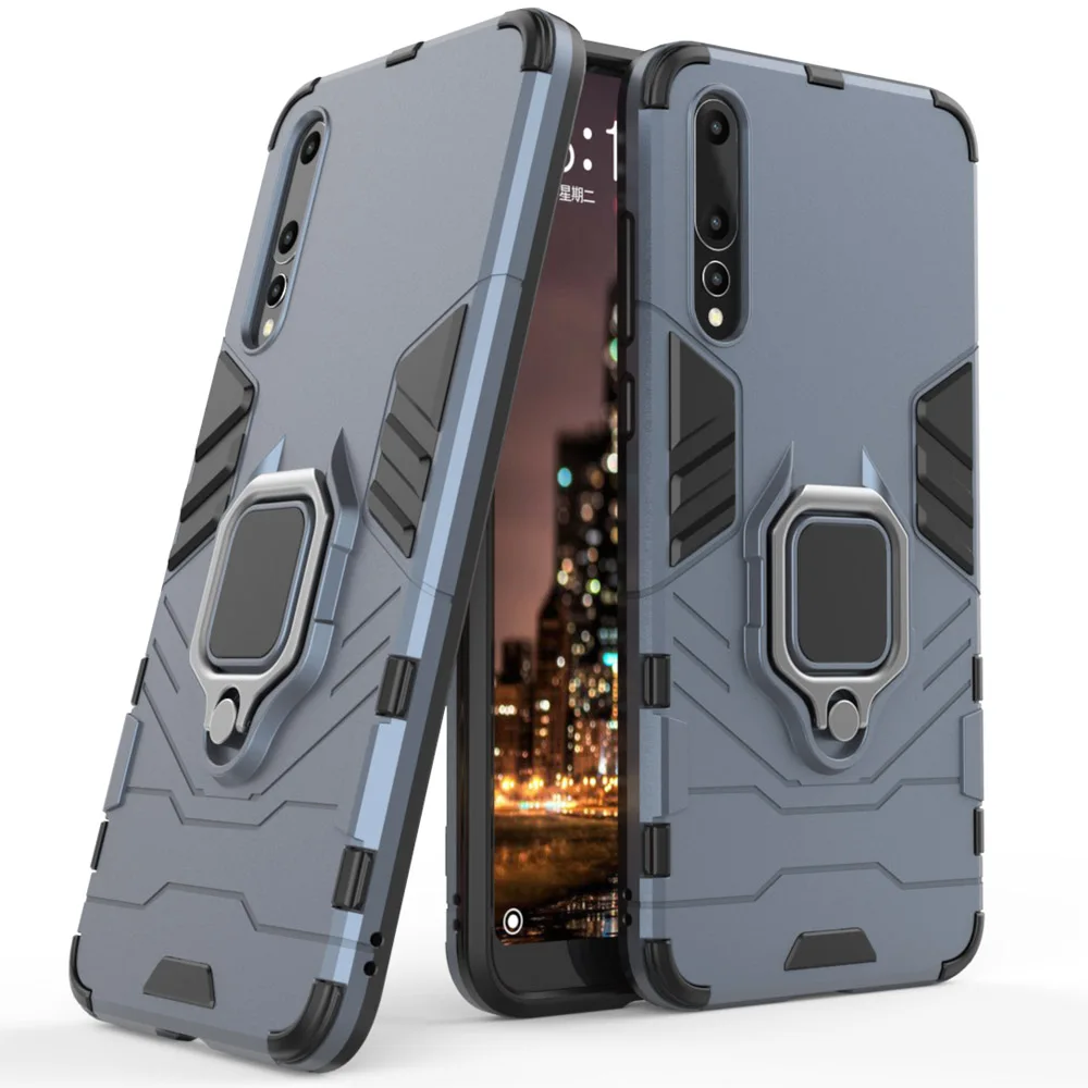 For Huawei P20 Pro Case Dual Layer Magnetic Armor With Finger Ring Kickstand Anti Shock Hard Back Cover |