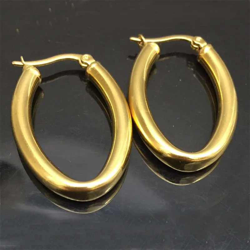 Новый модный 4 мм толщина нержавеющая сталь обруч серьги золотого оттенка