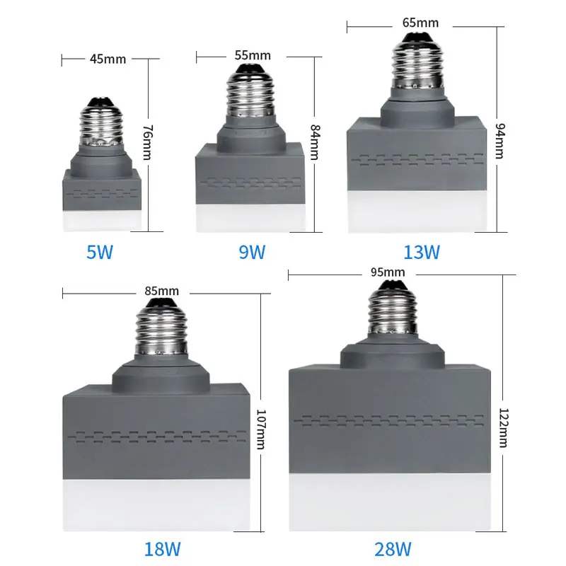 SXZM Светодиодная лампа E27 5 W/9 W/13 W/18 W/28 W лампа 6500K холодный белый SMD2835 220V лампа квадратная высокая яркость Светодиодная лампа