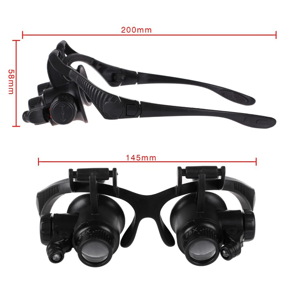 Magnifying Glasses 10x 15x 20x 25x Magnifier Eyewear Loupe Binoculaire Glass With Led Light Jewelry Watch | Инструменты