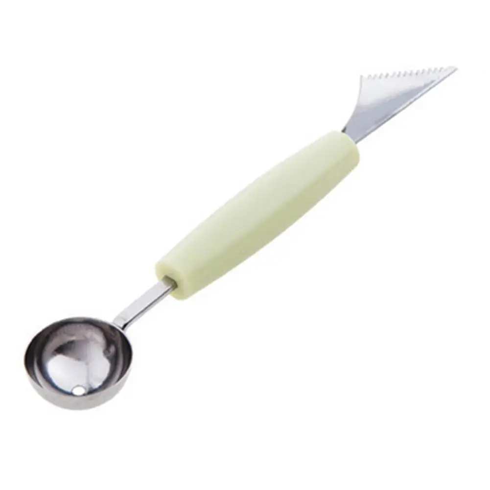 light green 2 в 1, двойной нож из нержавеющей стали для резьбы, фруктовый арбуз, Шариковая ложка для мороженого, ложка, аксессуары для дома и кухни - Цвет: light green