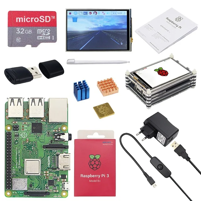 Raspberry Pi 3 Model B Plus с Wi-Fi и Bluetooth+ сенсорный экран 3,5 дюйма+ адаптер питания+ чехол+ теплоотвод для Pi 3 B Plus 3B - Комплект: Комплект 3