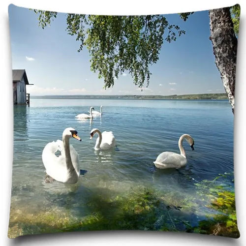 Чехол с изображением лебедя Квадратной Подушки из хлопка размер 5 9|cushion cover|polyester