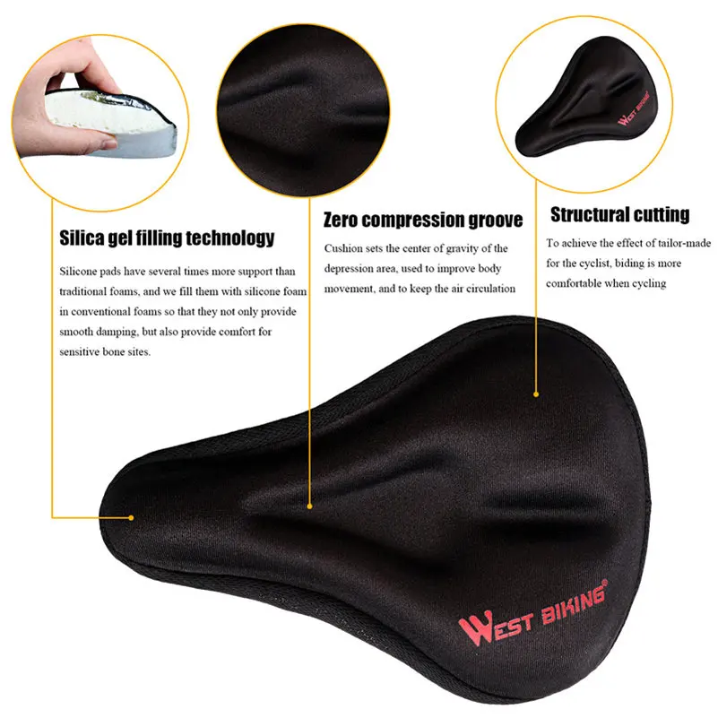 WEST BIKING велосипедное седло 3D Силиконовые гели Велосипедное Сиденье коврик удобное мягкое сиденье с подушкой чехол Губка Подушка велосипедное седло - Цвет: Style 3