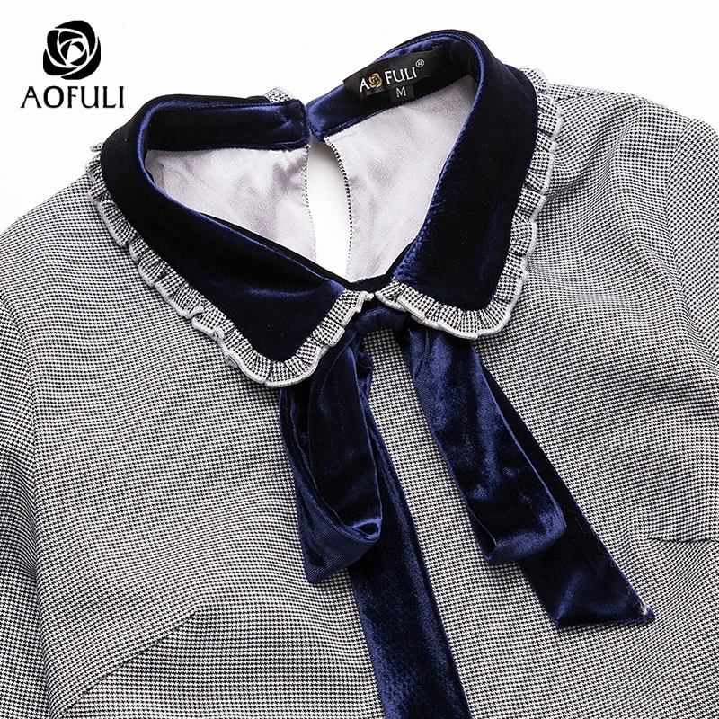 Платье AOFULI L/XL/2XL/3XL женское клетчатое платье с принтом Осеннее/зимнее длинным