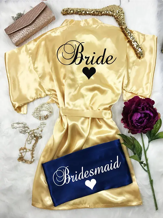 

personalize bride wedding Bachelorette robes kimonos gowns Bridesmaid bridal Lingerie satin silk pajamas party favors gifts