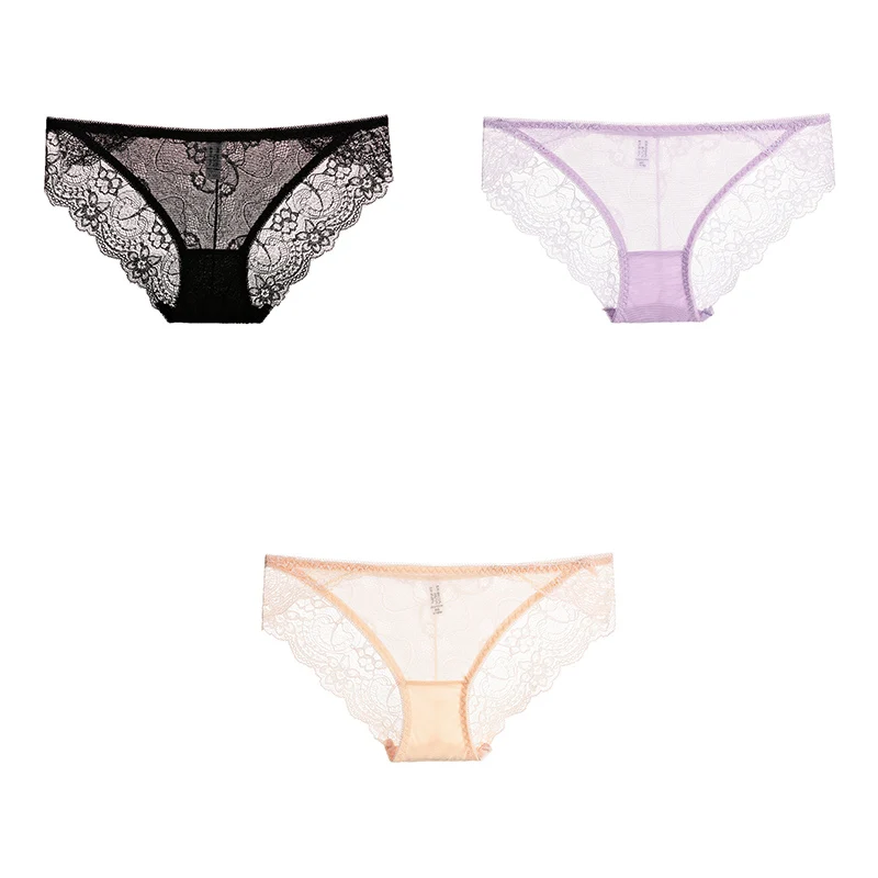 black purple nude 3 шт., женское нижнее белье, сексуальные кружевные трусики, дышащие женские трусики, новое нижнее белье для женщин, кружевные сексуальные M-XXL, BANNIROU - Цвет: black purple nude