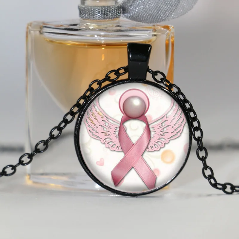 Ангел розовый молочный рак лента вихревое сердце кулон ожерелье стеклянный Арт