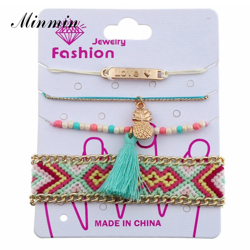 Minmin 4 шт./компл. богемные разноцветные Многослойные Этнические браслеты шармы с