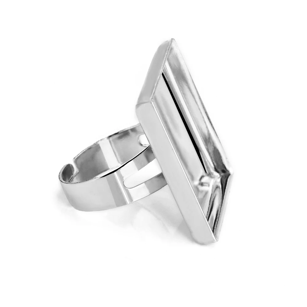 Регулируемая квадратная рамка 25 мм с родиевым покрытием стеклянный кабошон