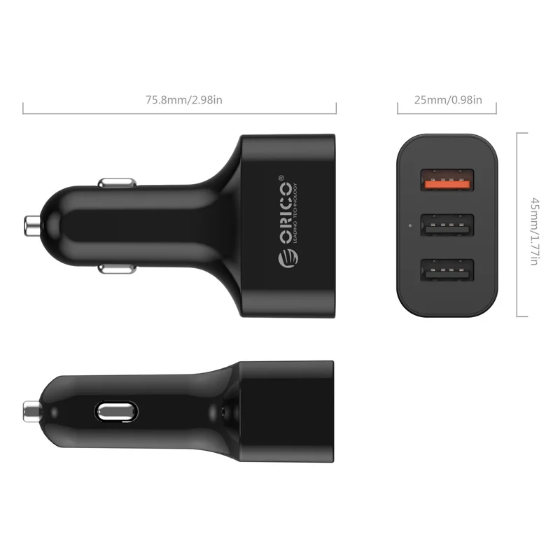 ORICO QC2.0 3 порта мини USB Автомобильное зарядное устройство 35 Вт быстрое для