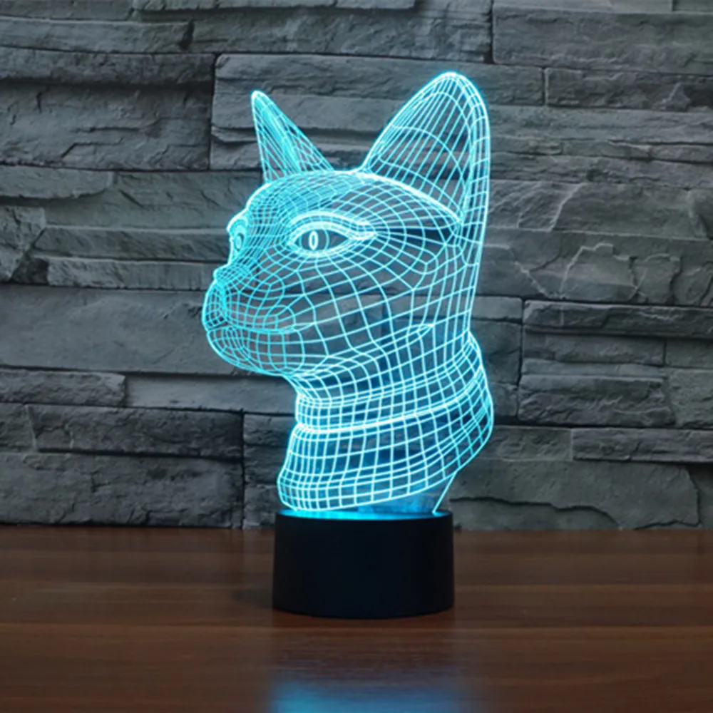 Милый 3D ночник с котом, креативный Электрический иллюзионный 3d светильник, светодиодный, 7 цветов, меняющий USB сенсорный Настольный светильник для детского подарка - Испускаемый цвет: 7 Colosr changeable