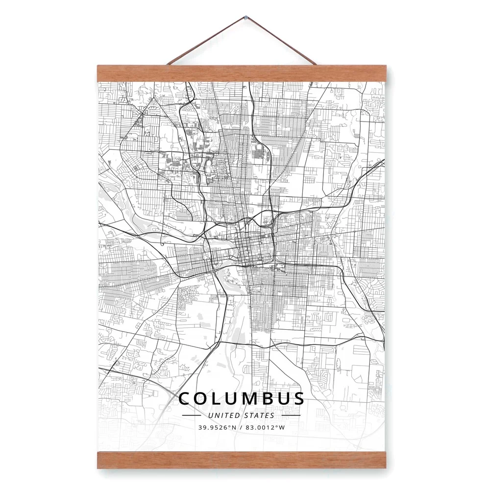 Columbus United States City Map Wooden Framed Canvas Painting Home Decor Wall Art Print Pictures Poster Hanger | Дом и сад
