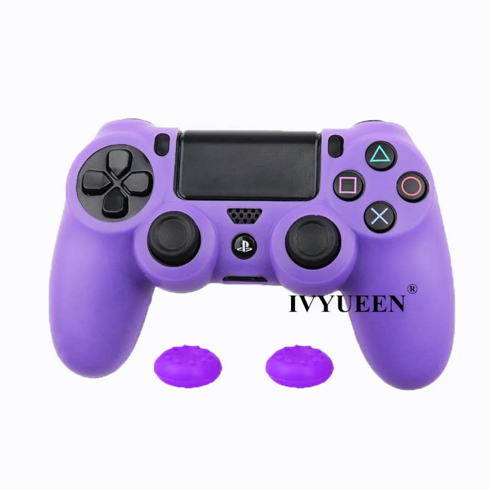 Мягкий силиконовый резиновый чехол IVYUEEN для sony playstation Dualshock 4 PS4 DS4 Pro, тонкий контроллер, кожный чехол+ 2 ручки для большого пальца