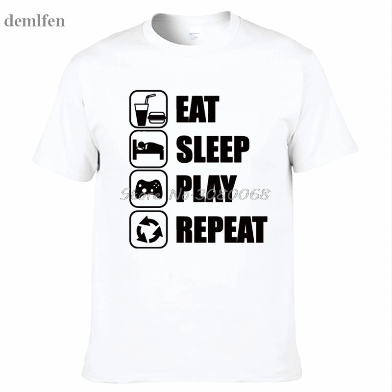 Летняя футболка Eat Sleep Play Repeat мужская повседневная хлопковая с коротким рукавом