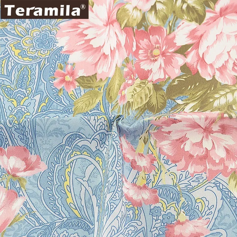 Teramila 100% хлопок шитье саржевая ткань цветы золотой метр сделай сам голубая для
