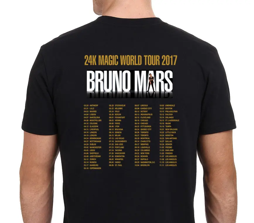 Новый 2017 Мода Майка Мужчин Милые Татуировки Любовник Футболка БРУНО МАРС 24 К MAGIC