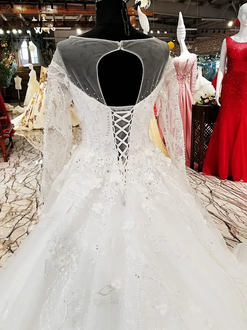 2018 на заказ настоящая фотография Белое Бальное Платье Свадебное платье для