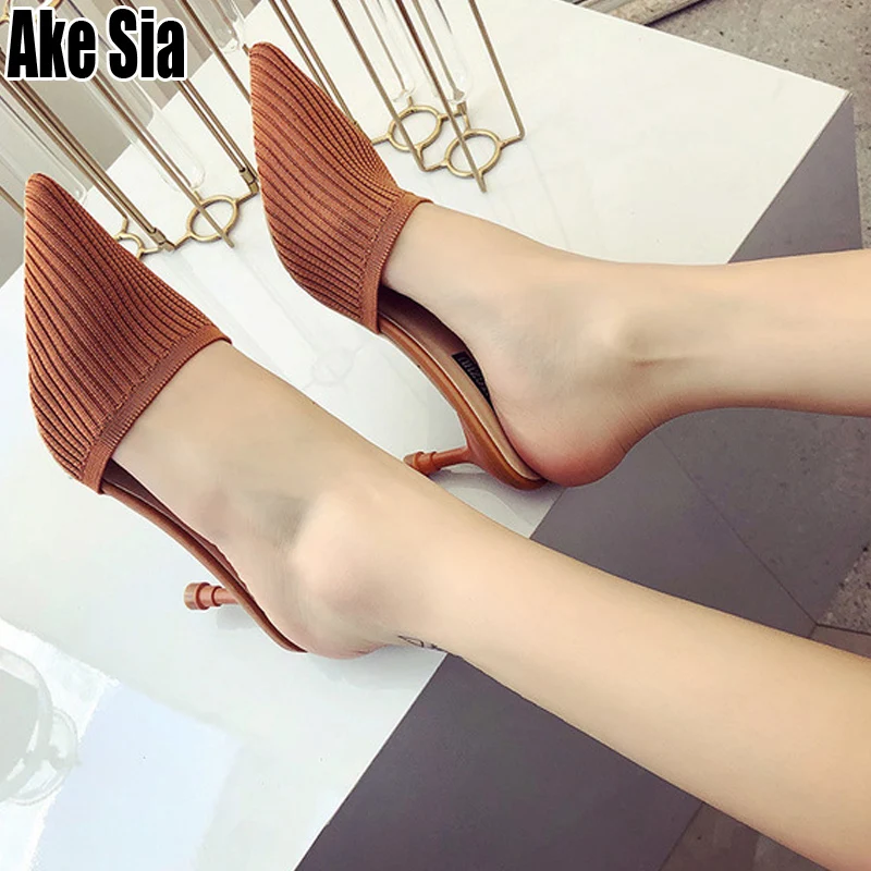 Новинка Модные вязаные женские шлепанцы с острым носком Шлепанцы без задника на