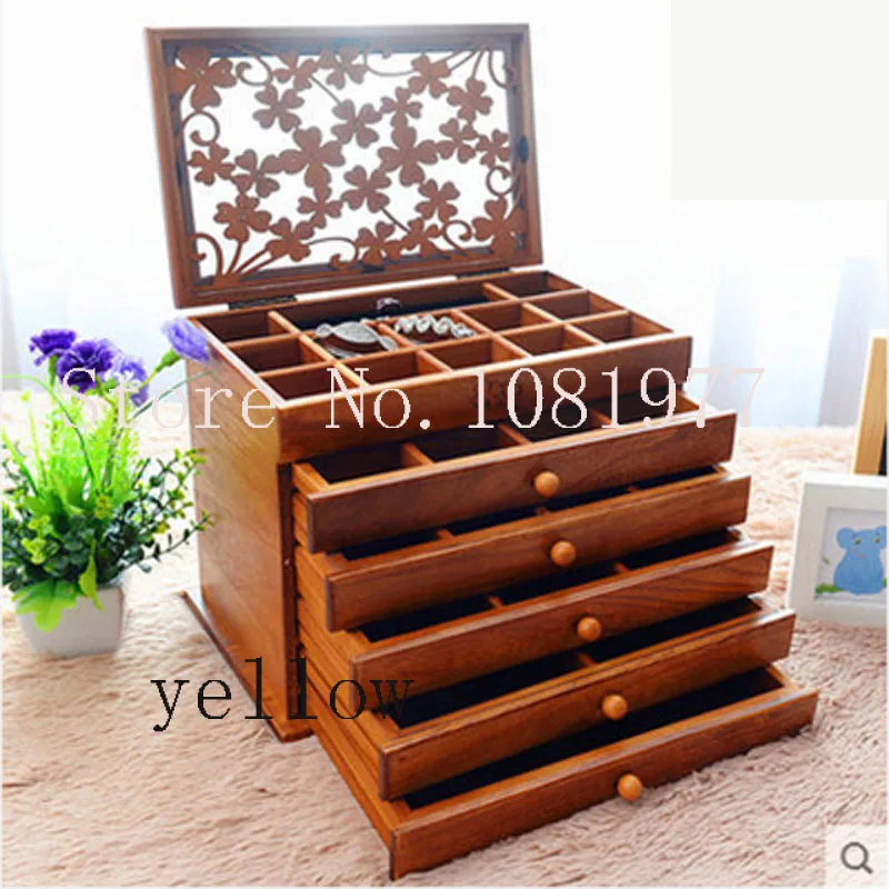 Upgraded version With mirror Wood Jewelry Box Storage Gift Display Box Jewelry Lagre Gift Box  Packaging casket  gift   box