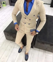 2019 champagne mens double breasted business suits men custom wedding gentleman suits male grooming 2 pieces suits jacket pants