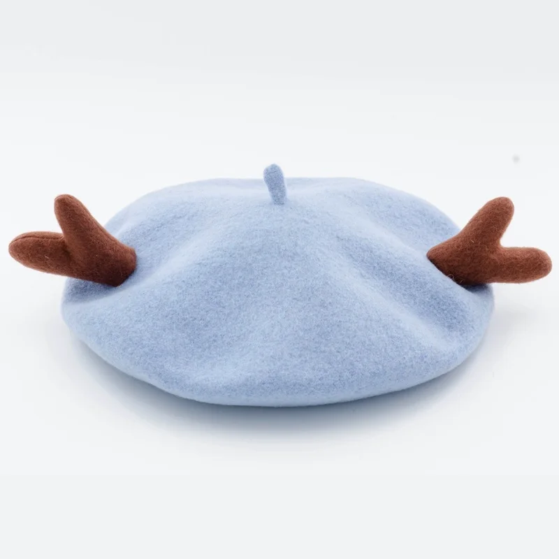 sky blue Новинка, шерсть, винтажный теплый шерстяной зимний женский берет, французский артист, шапочка, шапка для сладкой девочки, подарок, весенние и осенние шапки - Цвет: sky blue
