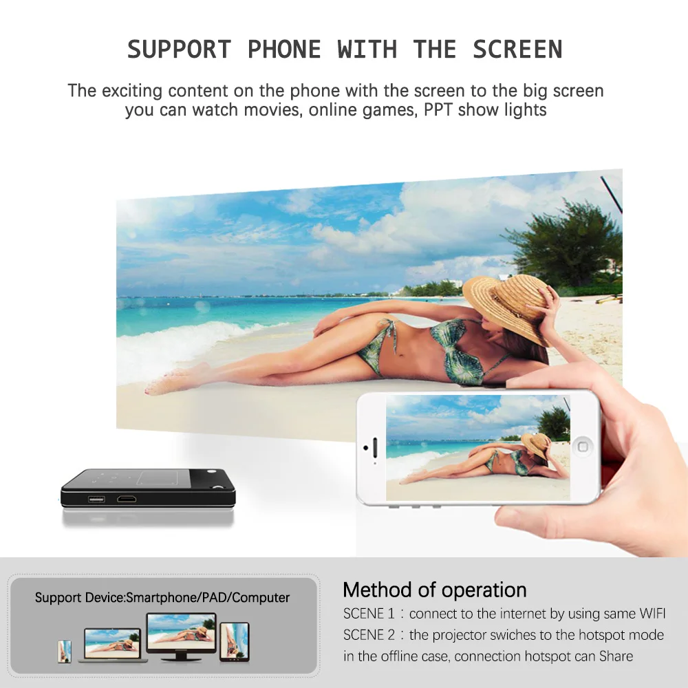 Everyone Gain A9F Mini Proyector с 5400 мАч смартфон проектор DLP Android для домашнего кинотеатра